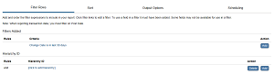 Filter Rows tab showing a Change Date filter in the last 30 days and the option to add a hierarchy filter to a standard report